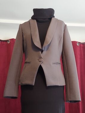 Med. Gray Ladies Cutaway Textured Blazer Jacket - Sz. M